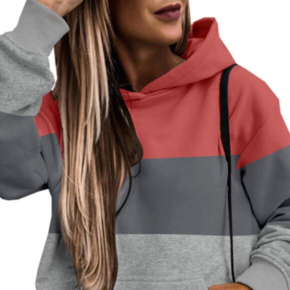 2/$40 Trendy Color Block Hoodie Casual Pullover Sweatshirt Long Sleeve Top - Picture 4 of 6